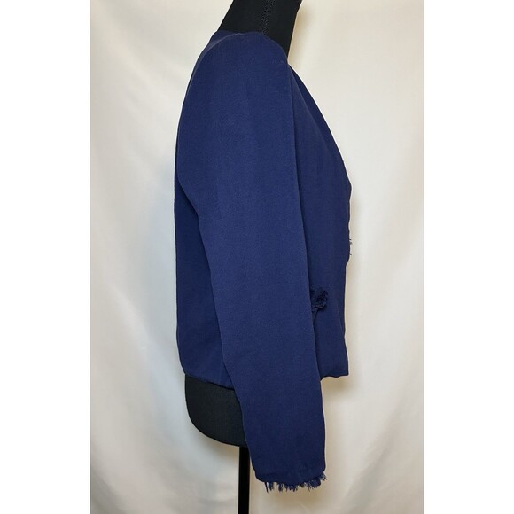 J. McLaughlin Navy Blue Fringe Pockets Open Front Cardigan Women's MEDIUM - Picture 4 of 13